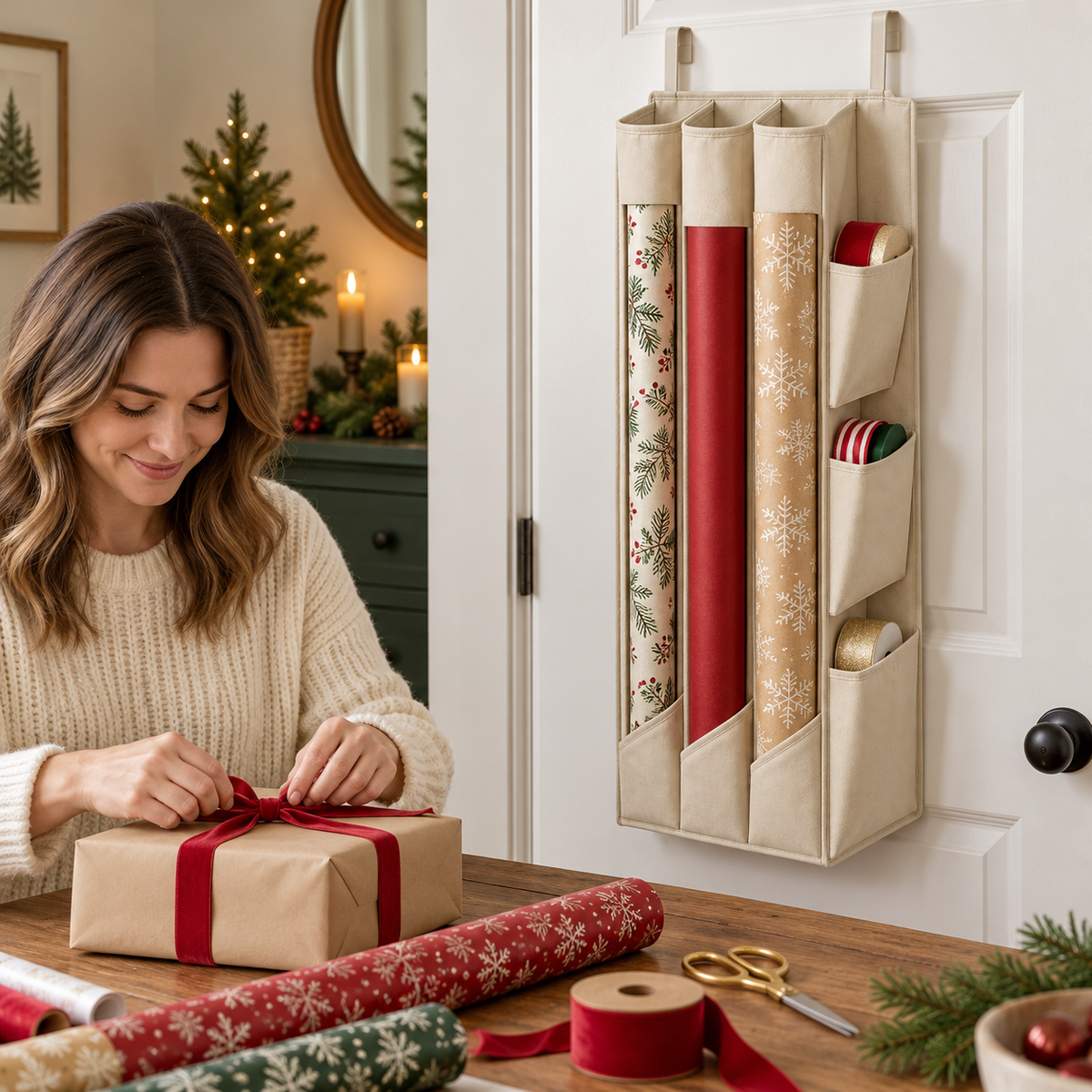 Over-Door Gift Wrap and Ribbon Organizer