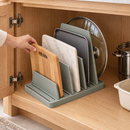 Adjustable Cabinet Organizer for Boards and Lids