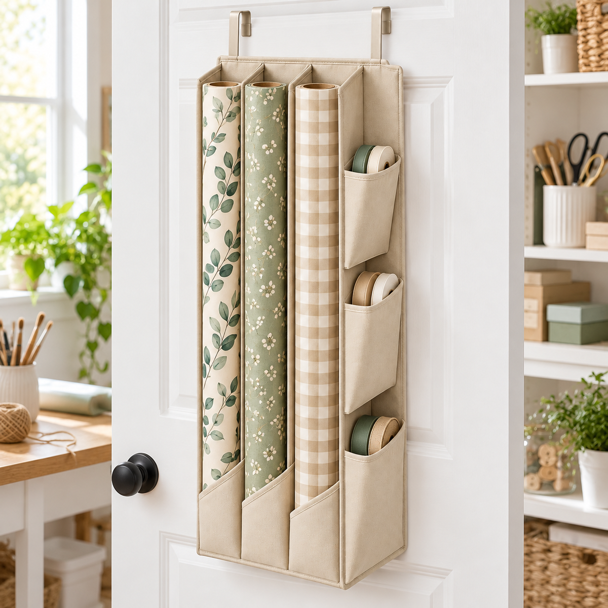 Over-Door Gift Wrap and Ribbon Organizer