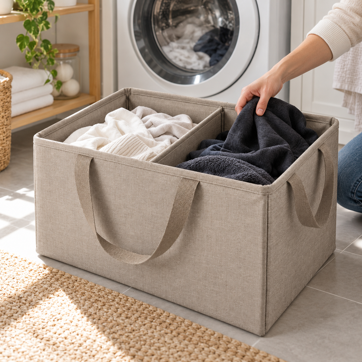 Folding Laundry Basket with Removable Divider