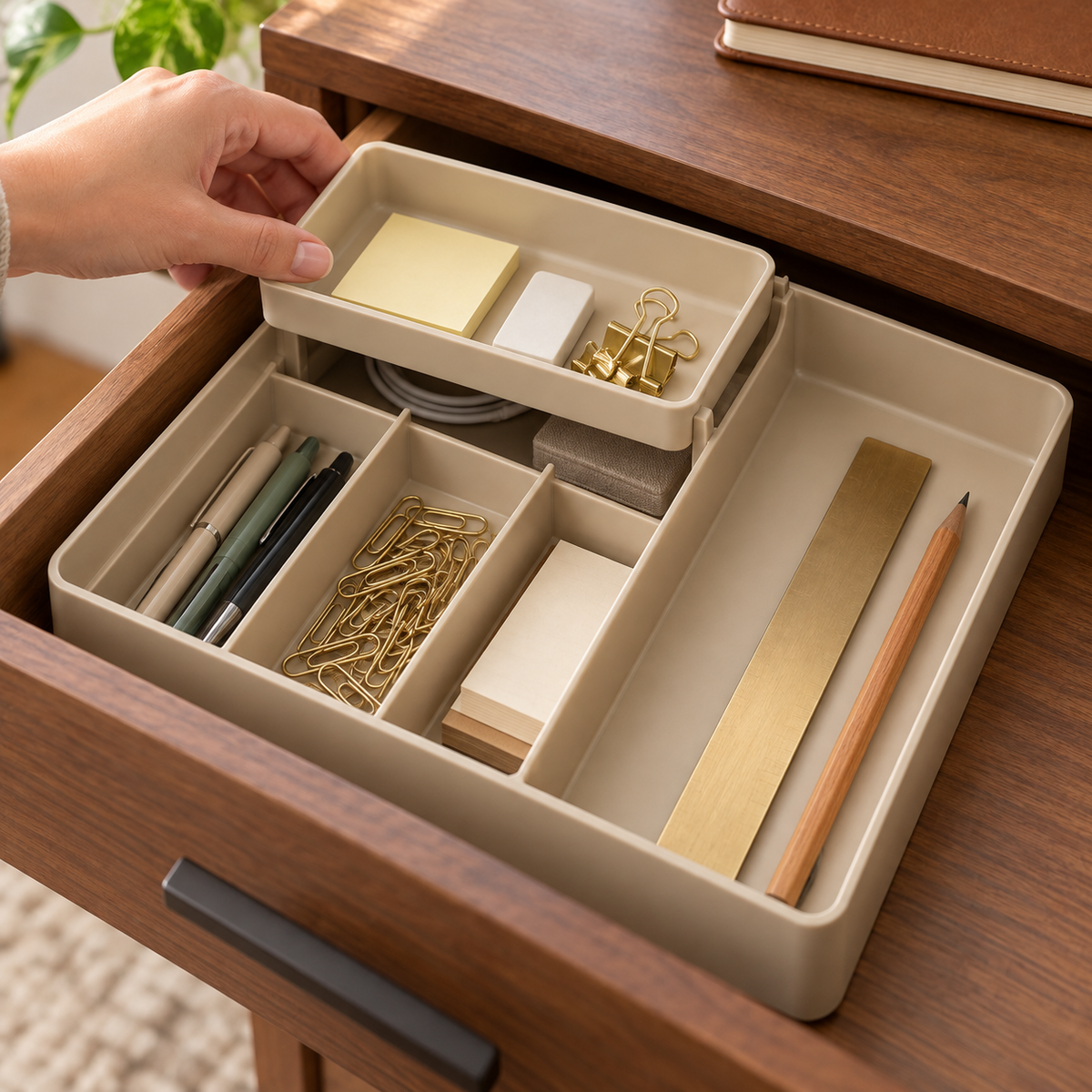 Layered Drawer Organizer with Lift-Out Tray