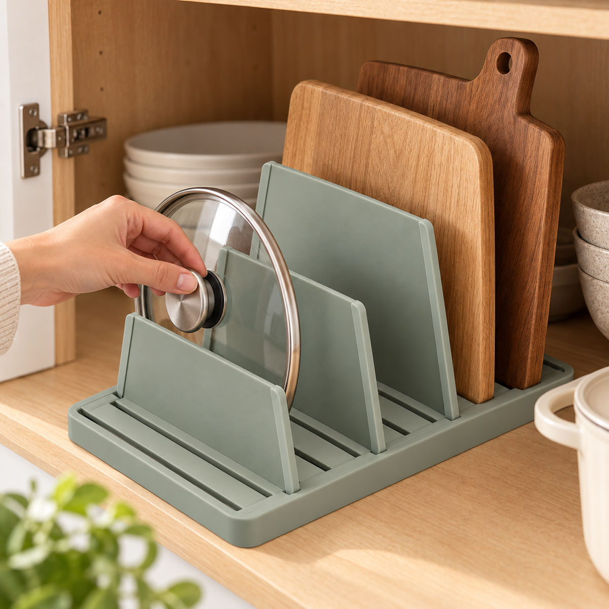 Adjustable Cabinet Organizer for Boards and Lids