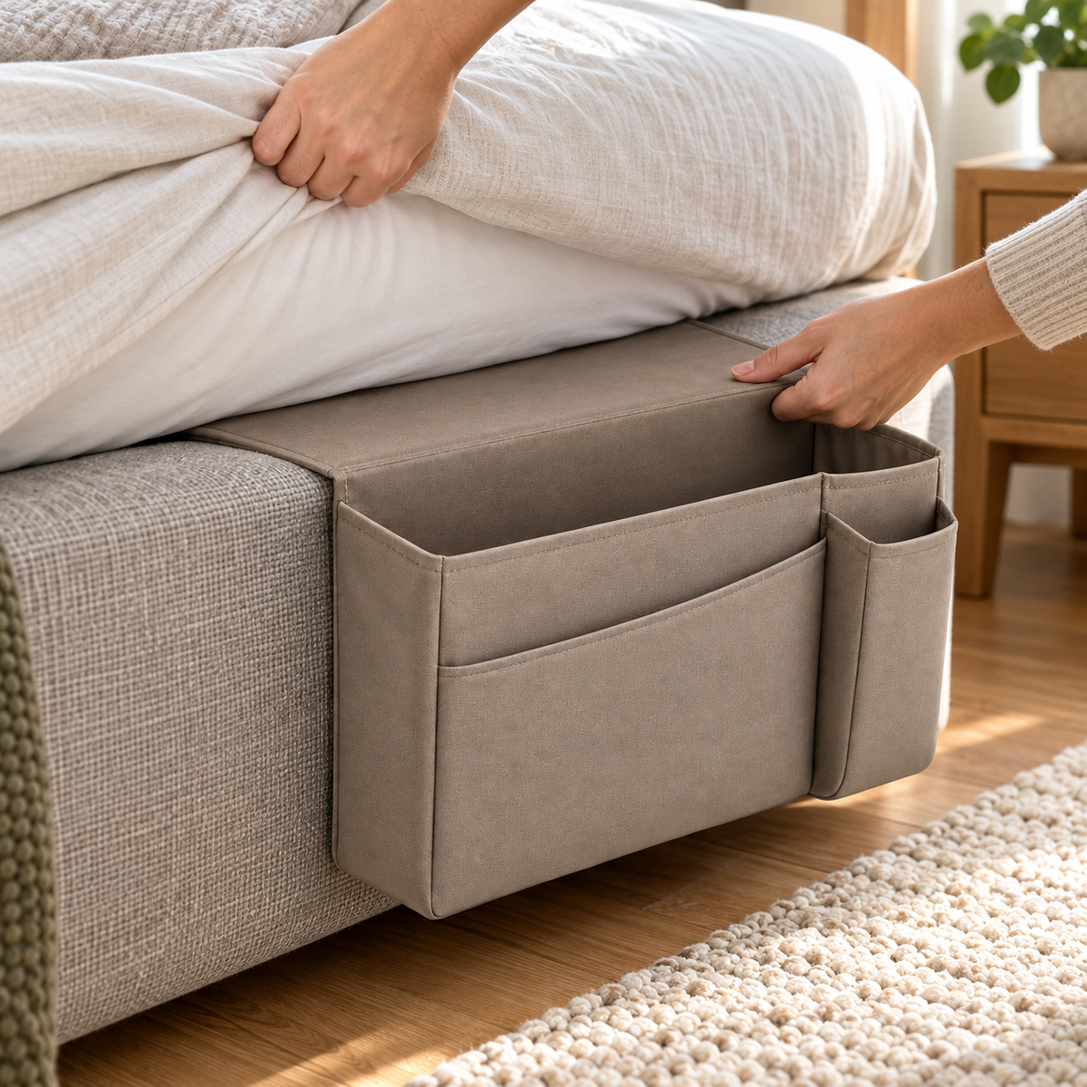 Bedside Storage Caddy with Mattress Anchor
