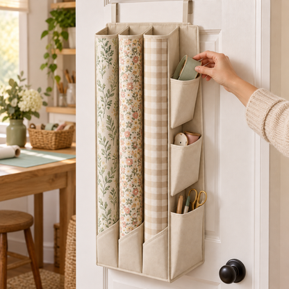 Over-Door Gift Wrap and Ribbon Organizer